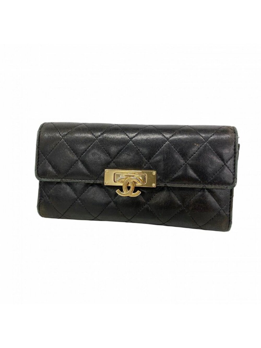 Chanel Wallet Quilted Lambskin Black Gold